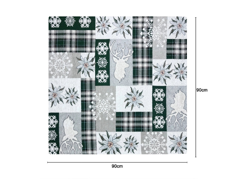 Tovaglia Centrino Runner Tavola Fantasia Edelweiss Cervo Made Italy - 90x90 - Verde