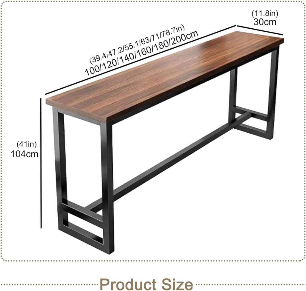 Tavolo Alto Bancone Bar Tavolo Cucina Tavolino Alto e Stretto da Balcone Salvaspazio con Telaio in Metallo per Soggiorno e Sala Da Pranzo Bar Ristorante(Walnut(single),63x15.8x41in)