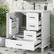 Mobile lavabo da bagno freestanding 76x46x83,5 cm bianco con lavabo in ceramica integrato, 3 cassetti silenziosi e vano con ripiano