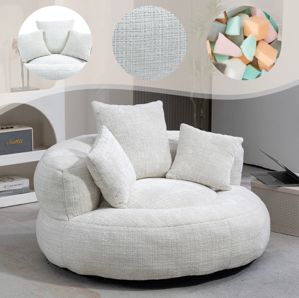 Poltrona sacco in ciniglia beige 108x108x52 cm
