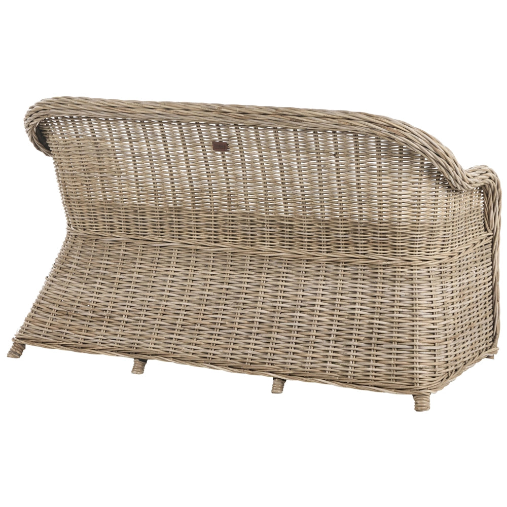 Panca a 2,5 posti per giardino in rattan naturale con cuscini bianchi e bianco sporco 141 cm stile boho per esterni e interni perfetto per giardino patio o balcone.
