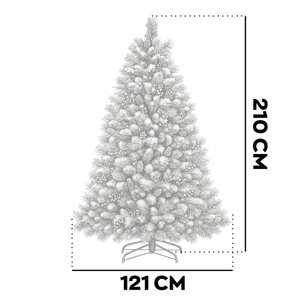 Cortina - Albero di Natale Innevato in PVC e PP con Pigne e Bacche Ø121x210H, 1348 Punte