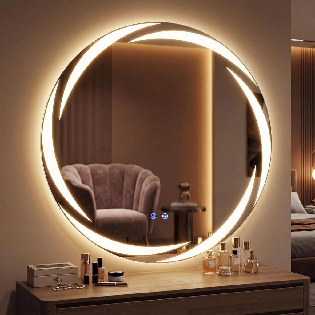 Specchio da Bagno con LED Rotondo 80 cm, Specchio da Parete Retroilluminato Dimmerabile con Vetro Temperato Antideflagrante, Luci a 3 Colori e Antiappannamento, IP44 (80 x 80 cm)