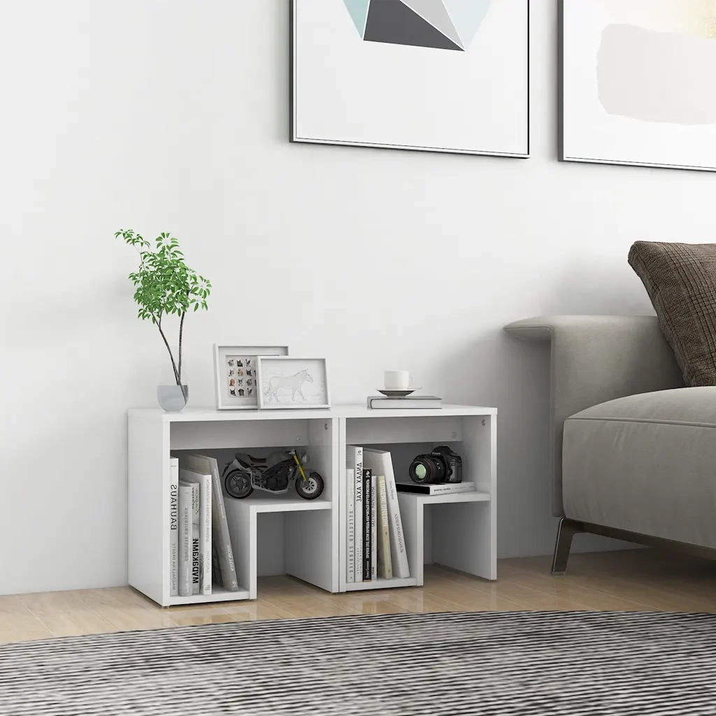 Set di 2 Comodini | Armadio da Notte | Mobiletto da notte Bianchi 40x30x40 cm in Legno Multistrato