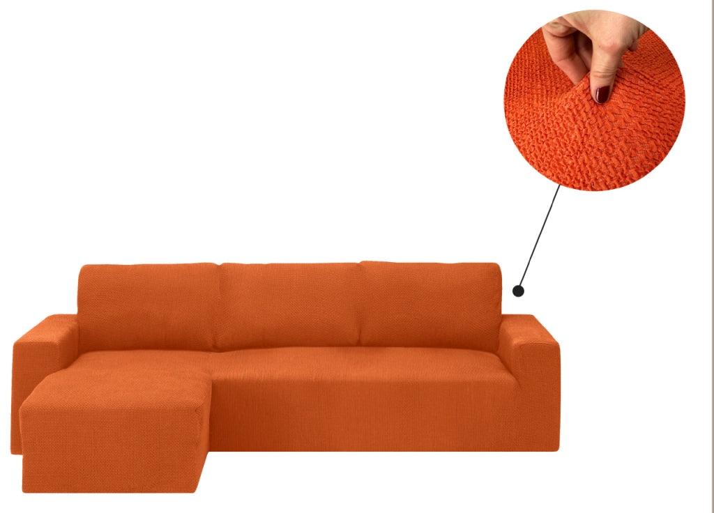 Copridivano Con Penisola Chaise Longue Tinta Unita Arancio Mod Capri - Sinistra - Arancio