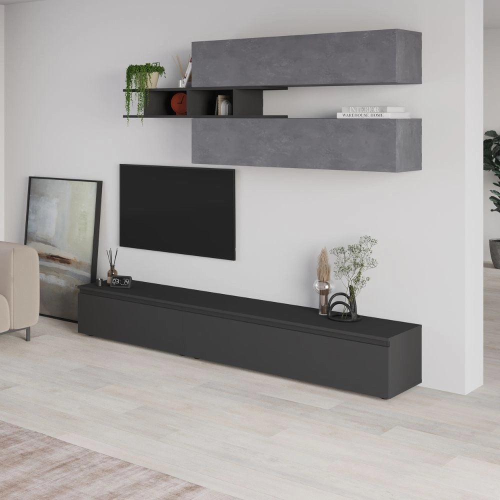 Parete attrezzata cemento e antracite Venus 250x40x206H