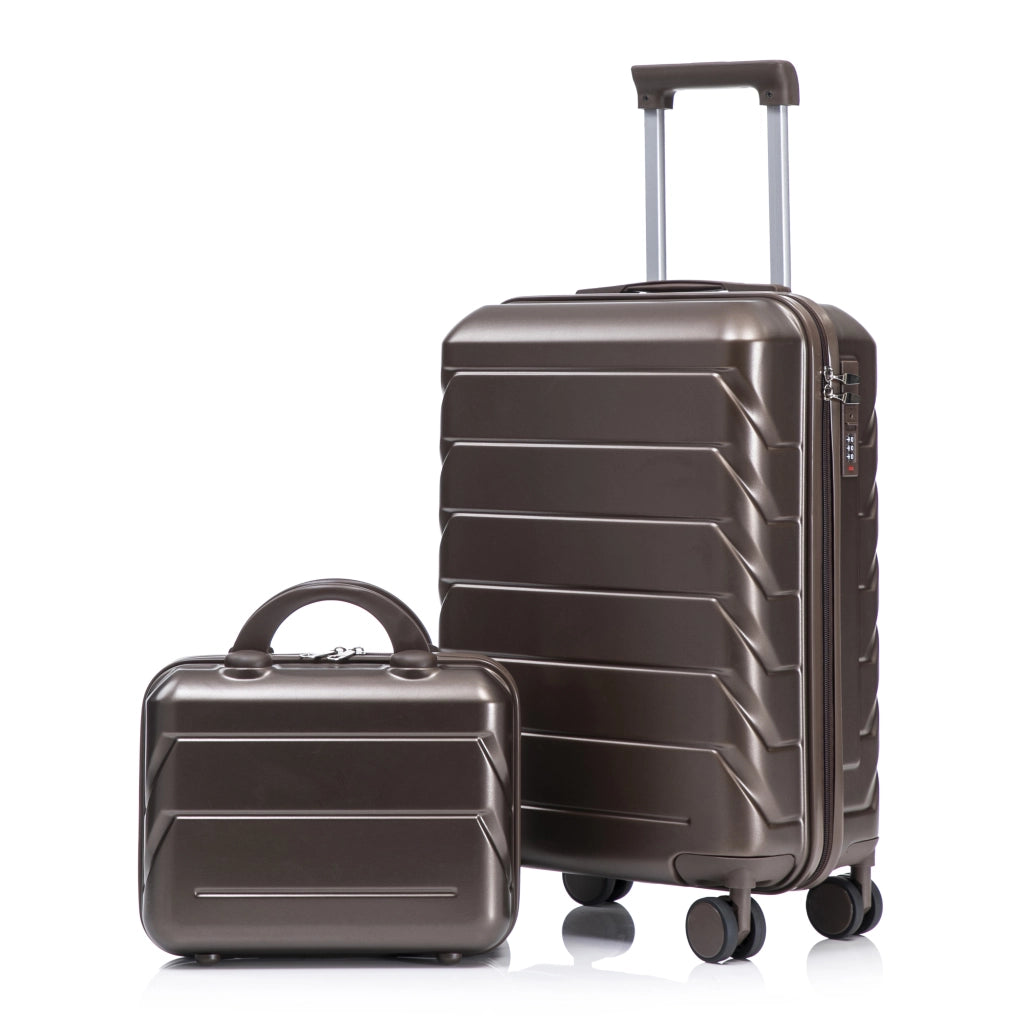 Set di 2 valigie girevoli in ABS da 14"/19" con lucchetto a combinazione e trousse da 14" (marrone)