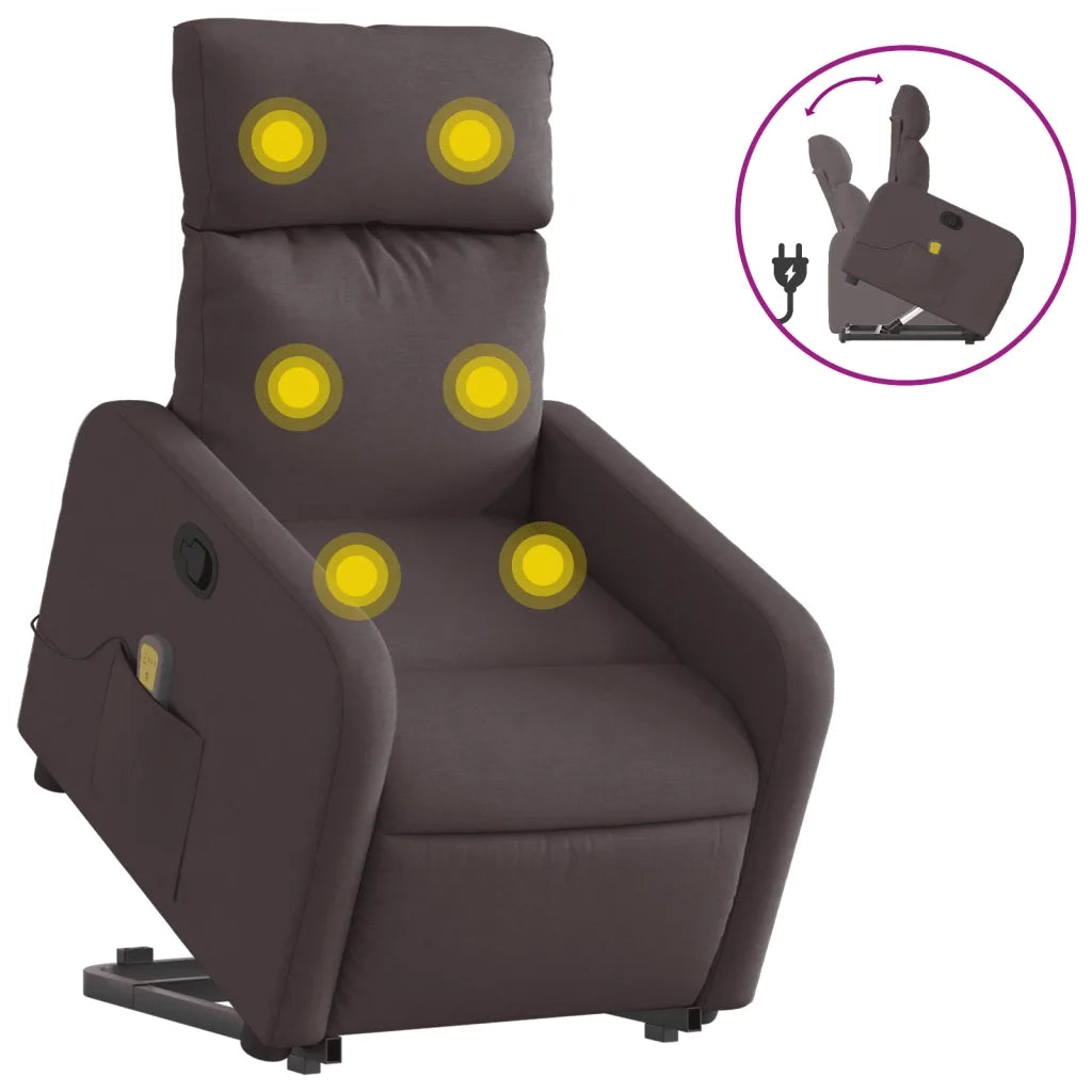 Poltrona Alzapersona Massaggi Reclinabile Marrone Scuro Tessutocod mxl 133067