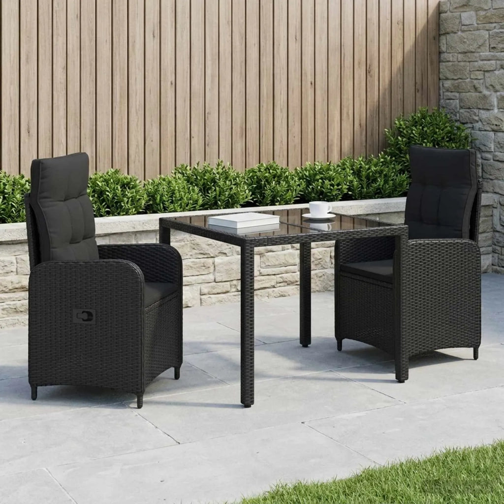 Set da pranzo per esterni 3 pz Nero polyrattan 3422292