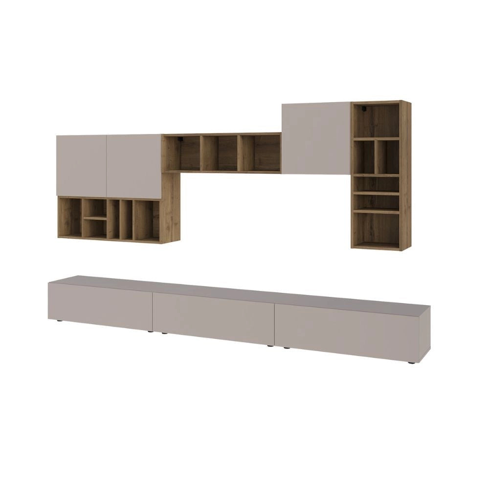 Parete attrezzata Big colore tortora e hitit noce H 192x32.50x300 cm
