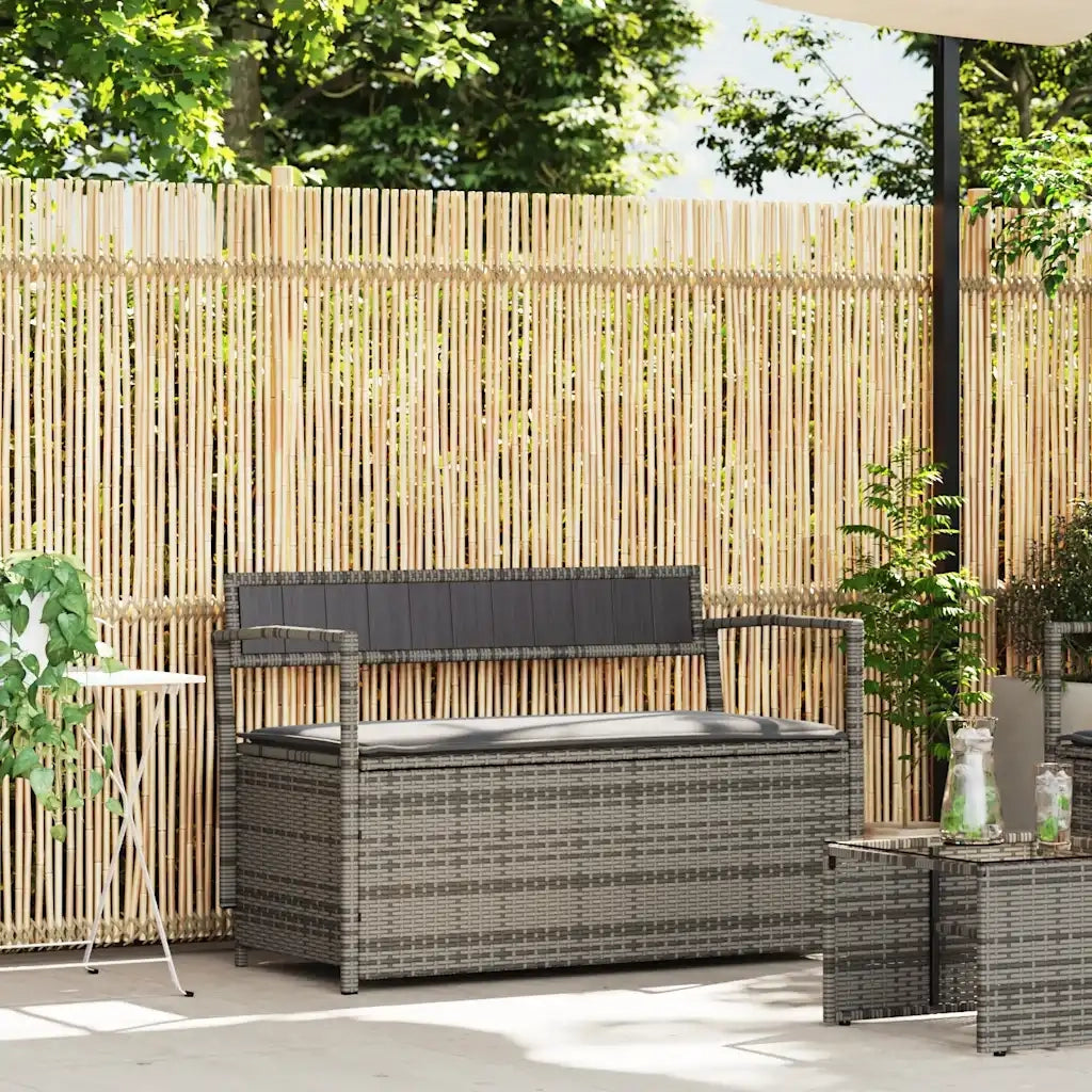 Panca Portaoggetti da Giardino con Cuscino-Sgabello-Panca con Contenitore Grigio in Polyrattan 294255