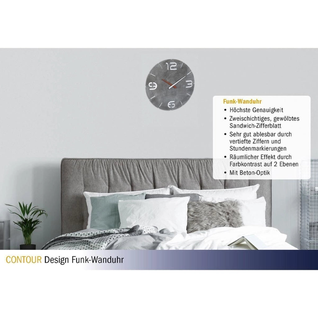 TFA 60.3536.15 CONTOUR Orologio da Parete Radiocomandato Design Industriale Effetto Cemento colore Bianco