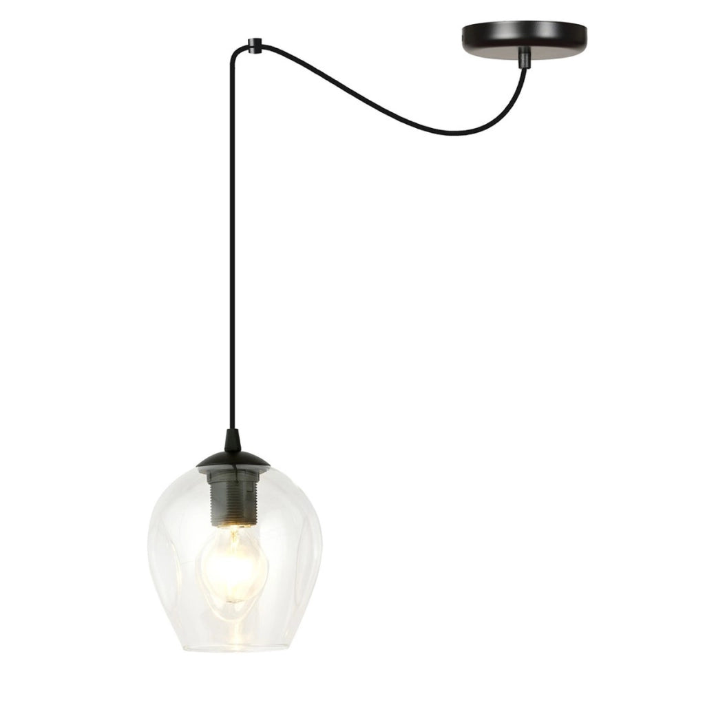 Lampada a sospensione LEVEL in acciaio nero e vetro trasparente