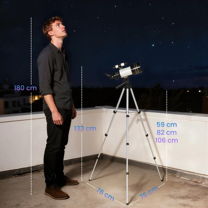 Telescopio astronomico 76x76x133 cm in plastica bianca con treppiede regolabile –