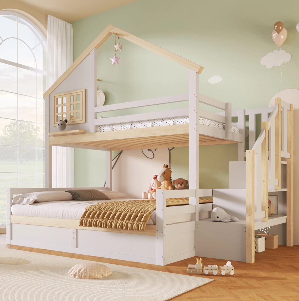 Letto a castello con contenitore idraulico e design casetta 90x200 / 140x200