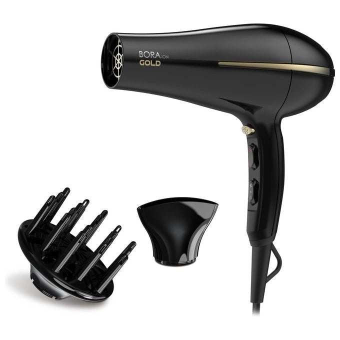 GA.MA Phon Bora Ion Gold: Griglia rivestita in olio d'argan, capelli idratati e morbidi, 2200 W, Motore Dc Ultraleggero, 6 combinazioni di temperatura e velocità, colpo d'aria fredda, inclusi 1 bocchetta e 1 diffusore