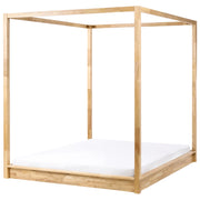 Letto in legno marrone chiaro 160 x 200 cm con baldacchino dal design minimalista