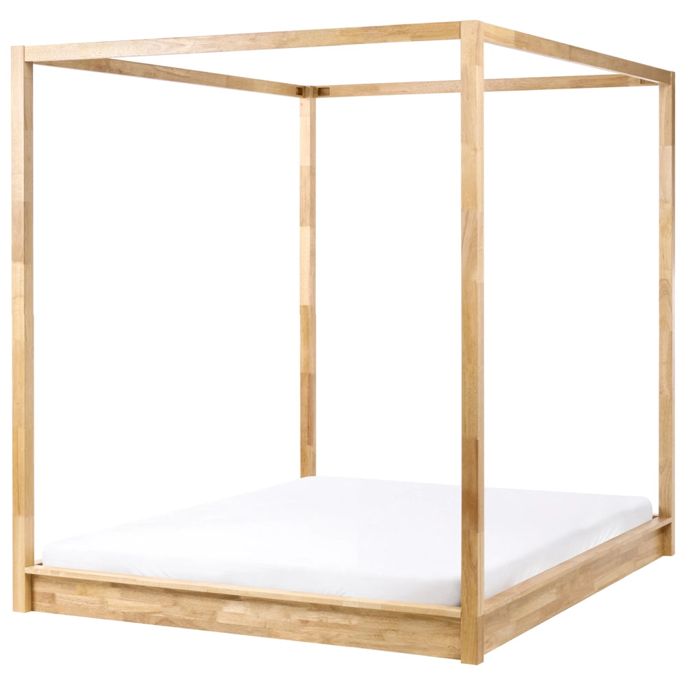 Letto in legno marrone chiaro 160 x 200 cm con baldacchino dal design minimalista