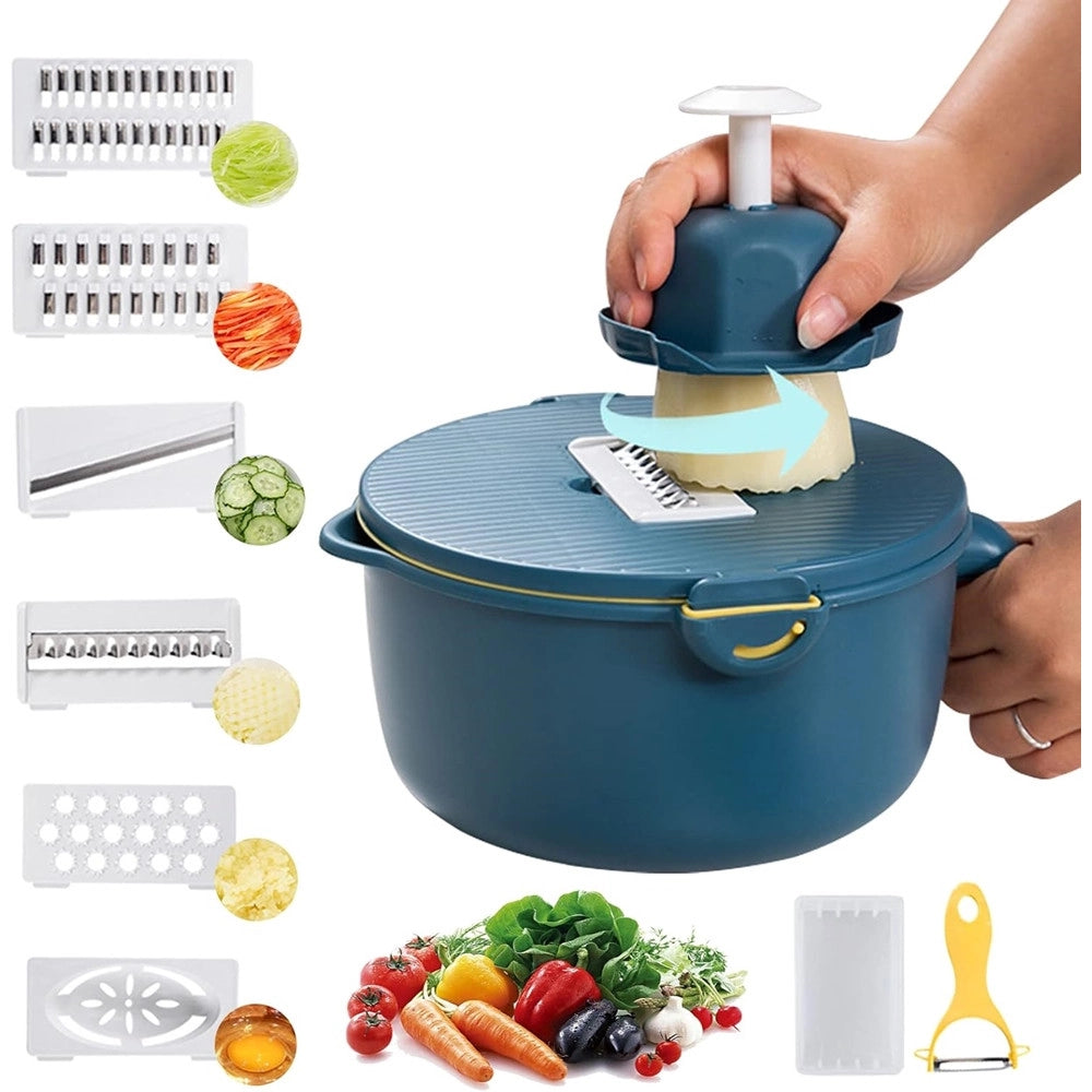 Trade Shop - Affettaverdure Multifunzione Mandolino Affettatrice Con Contenitore Scolapiatti -