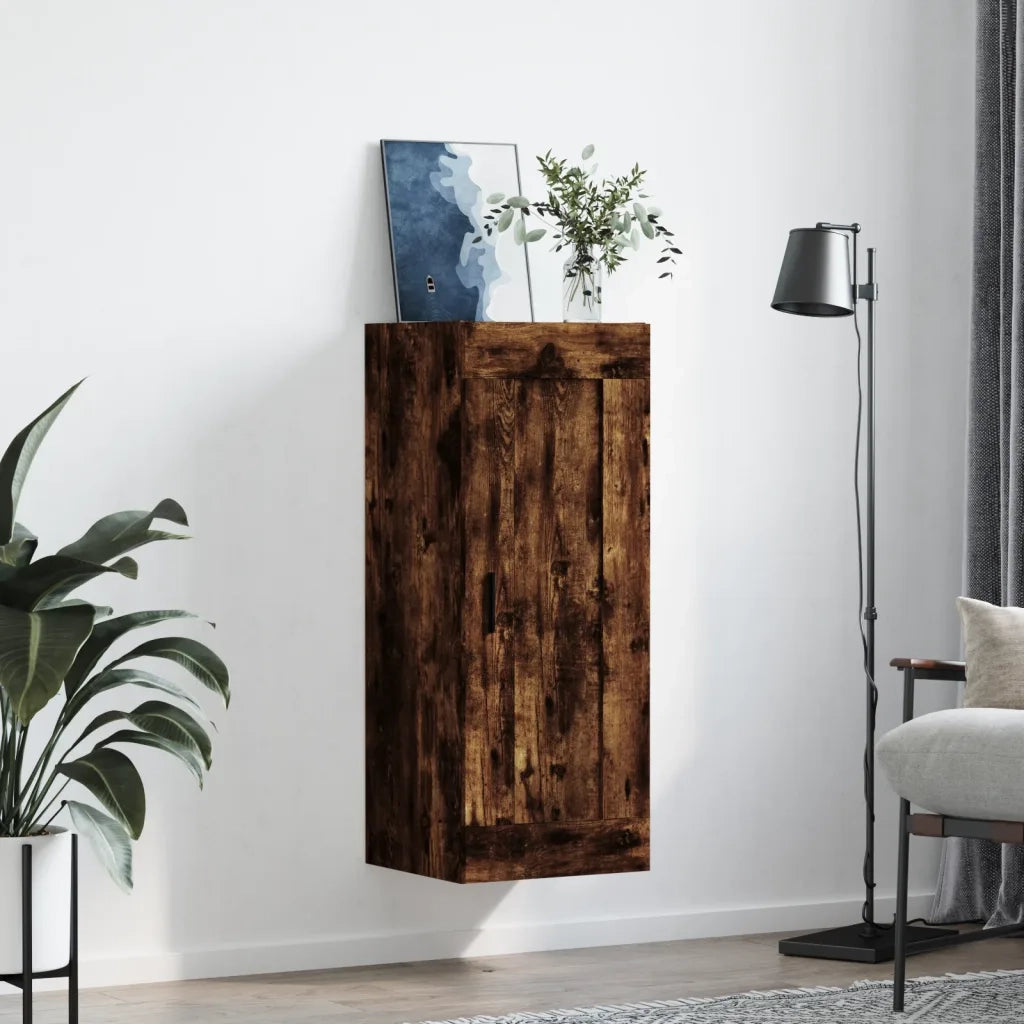 Armadietto a Muro | Mobile a Parete Rovere Fumo 34,5x34x90 cm in Legno Multistrato