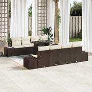 Set Divano da Giardino 9 pcs Marrone e Crema polyrattan