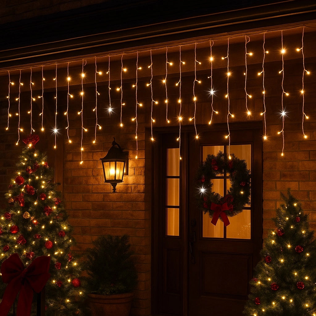 Tenda Luminosa LED 15 Mt 320LED Calda + Flash Bianca IP44 Esterno Interno Natale Festa Matrimonio Decorazioni Luminarie prolungabile