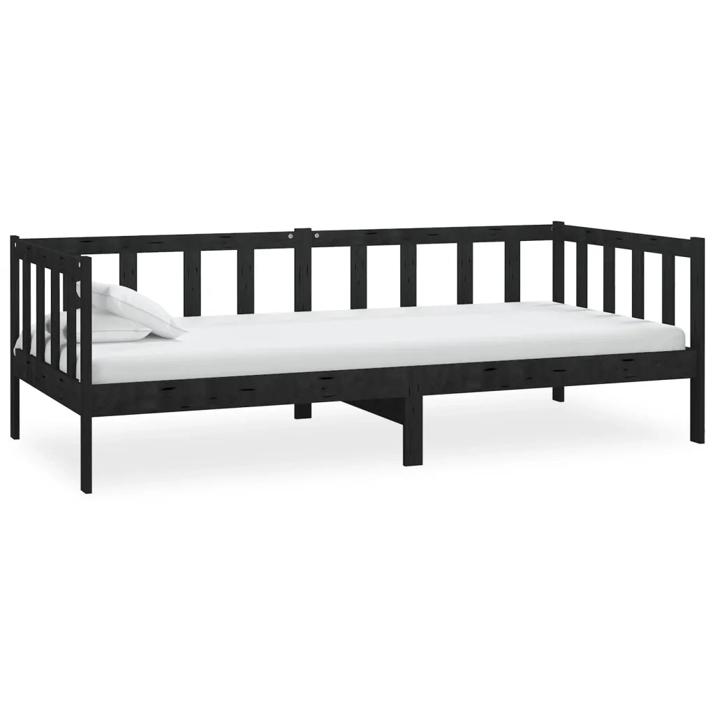 Divano Letto con Materasso 90x200 cm Nero in Legno di Pino 3083613