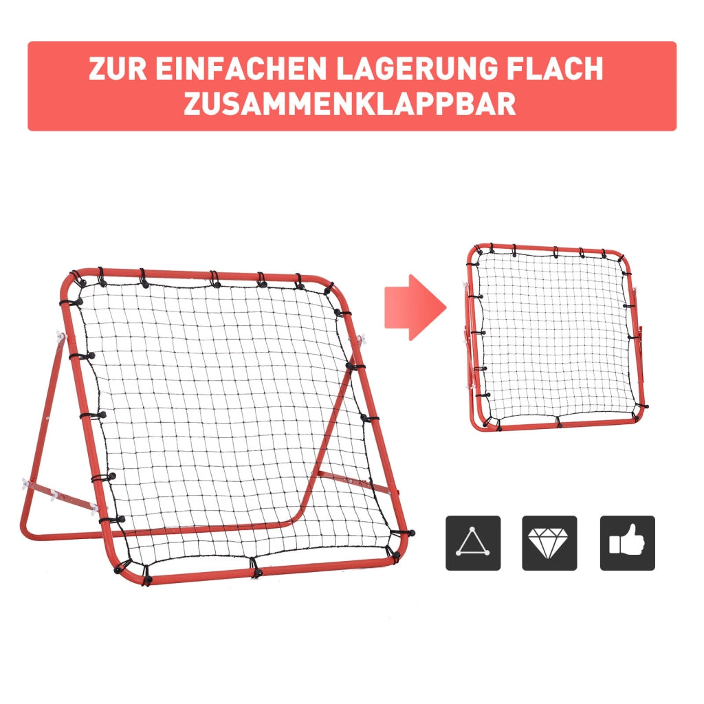 Rete di rimbalzo per calcio 96 x 80 x 96 cm, angolo regolabile, rosso-nero, ideale per allenamenti e partite