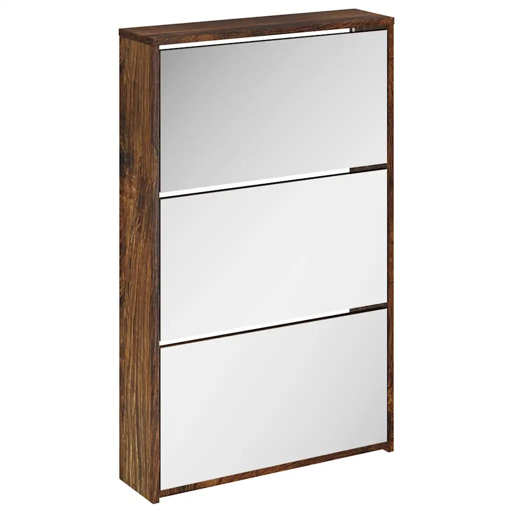 Scarpiera con Specchio a 3 Livelli-Mobile per scarpe Rovere fumo 63x17x102,5 cm