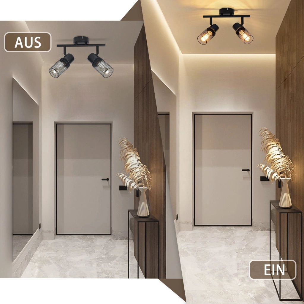 ZMH Faretto da soffitto neri 2 luci E27 metallo industriali rotativi 330° per saloni camere sale pranzo senza lampadina