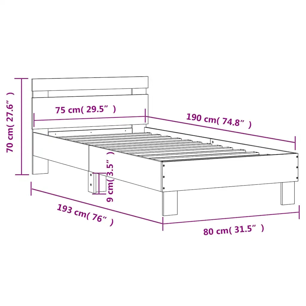 Giroletto con Testiera Bianco 75x190 cm in Legno Multistrato 838568