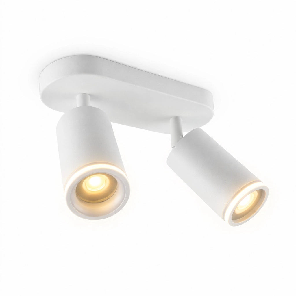 Faretto a Soffitto 2 Luci Orientabili GU10 in Alluminio Bianco, Plafoniera Spot Doppio Cilindrico per Interno, Portalampada GU10 per Cucina Corridoio Camera Soggiorno, Lampadine non incluse