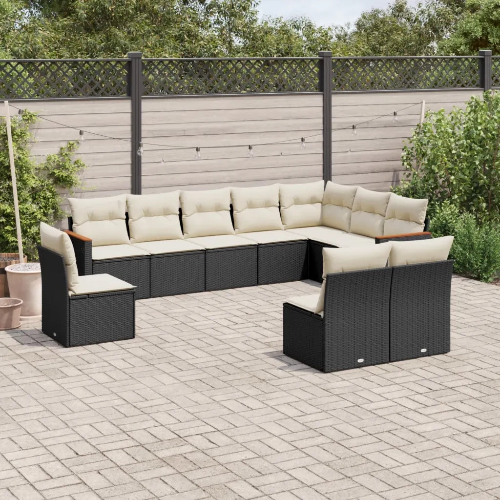 Set Divani da Giardino 10pz con Cuscini in Polyrattan Nero 3226070