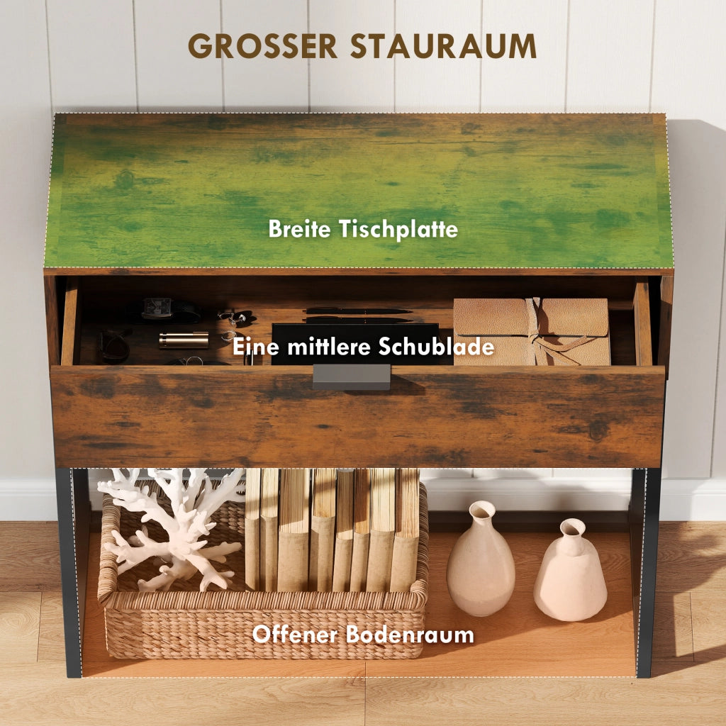 Tavolo console con cassetto ¨C zephmum ¨C 80x30x76 cm, nero, design industriale