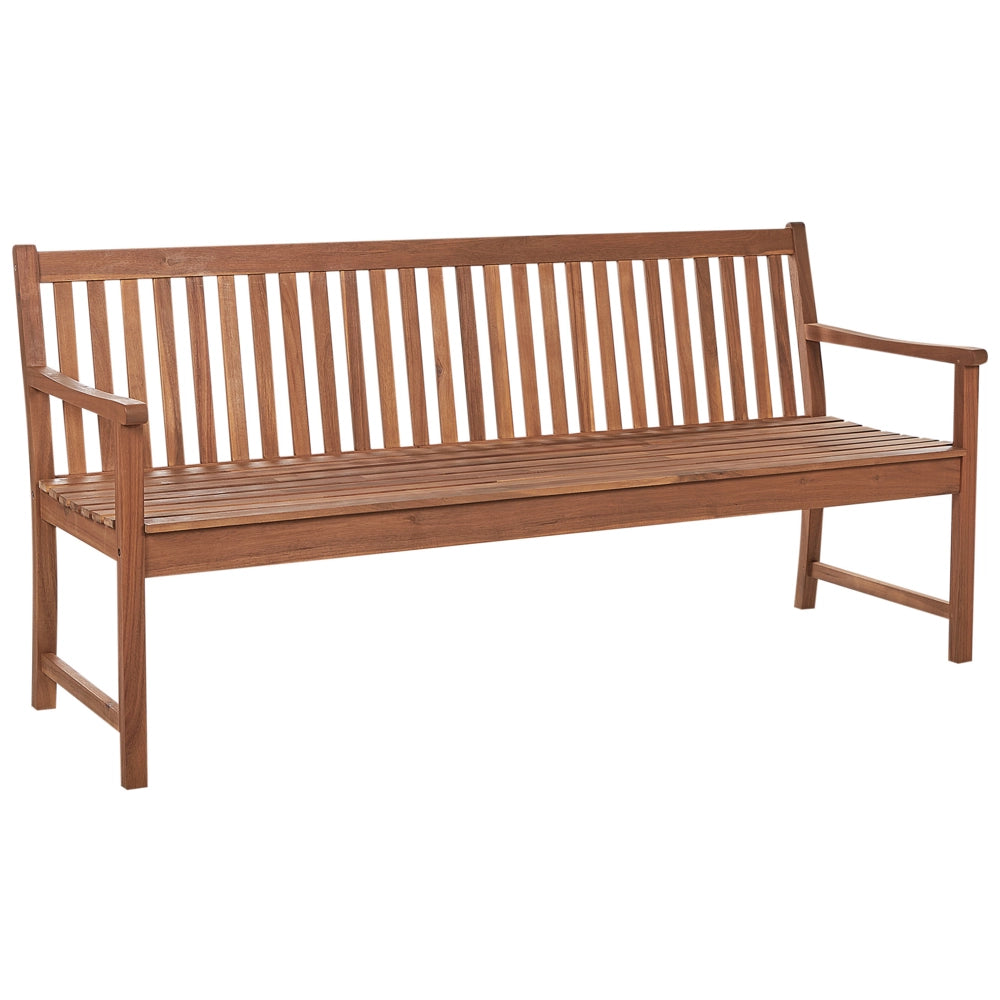 Panca da giardino 3 posti con doghe classiche certificate in legno d'acacia e cuscino rosso mattone 180 cm design elegante impermeabile