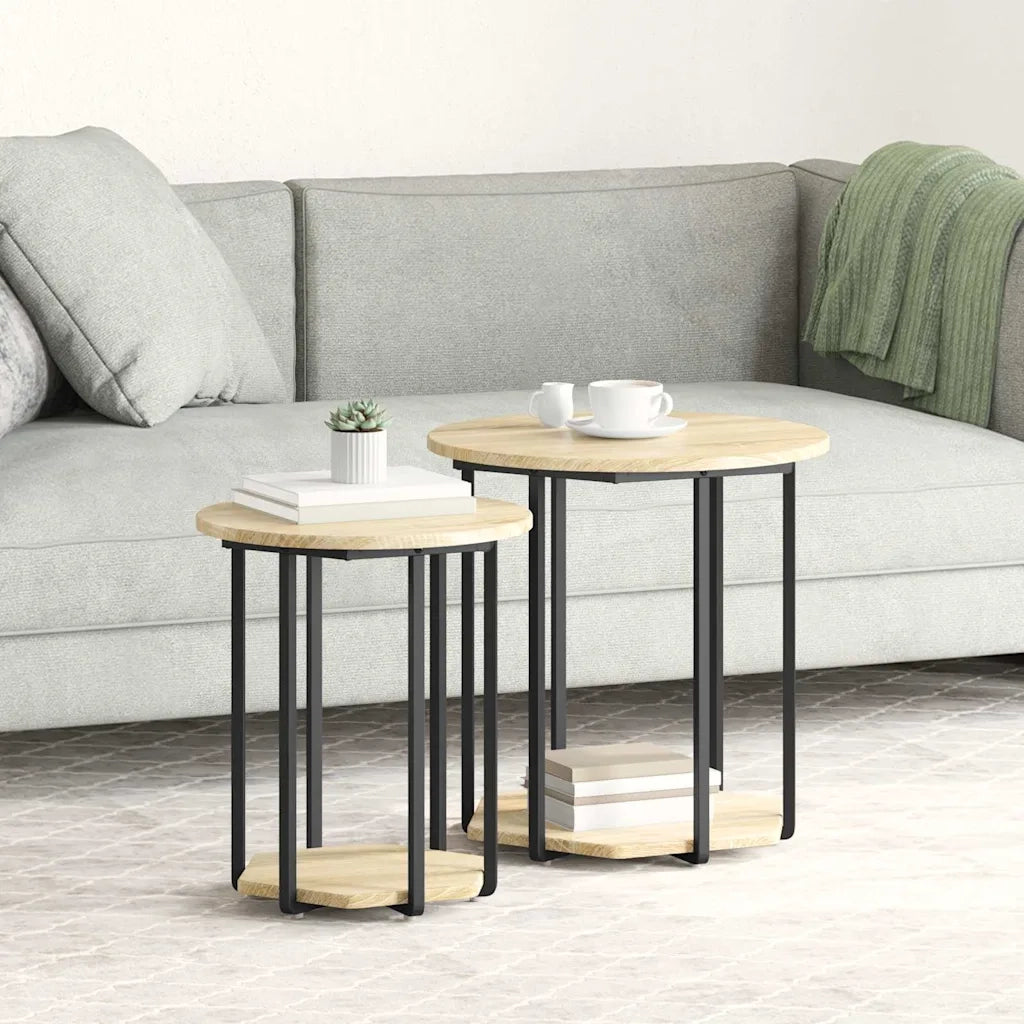 Set tavolini con lo scaffale 2 pz | Tavolo laterale Marrone