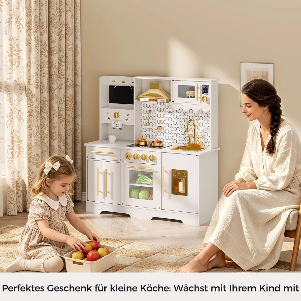 Cucina Giocattolo Per Bambini; Cucina Di Gioco Con Suoni; Fornelli; Rubinetto; Lavello; Microonde; Orologio; Macchina Per Il Ghiaccio e Accessori Da Cucina; Cucina Di Gioco in Legno Per Bambini Dai 3