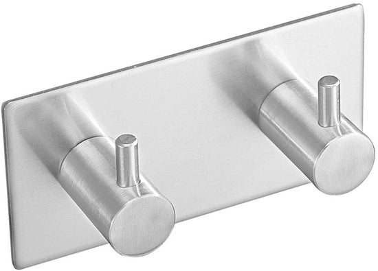 Haak a doppio gancio | Spago adesivo per appendere abiti | Chiave a molla idrorepellente in acciaio inox, adatta per bagni, esterni, cucine, porte, finestre e altri accessori di arredo | Gancio adesivo