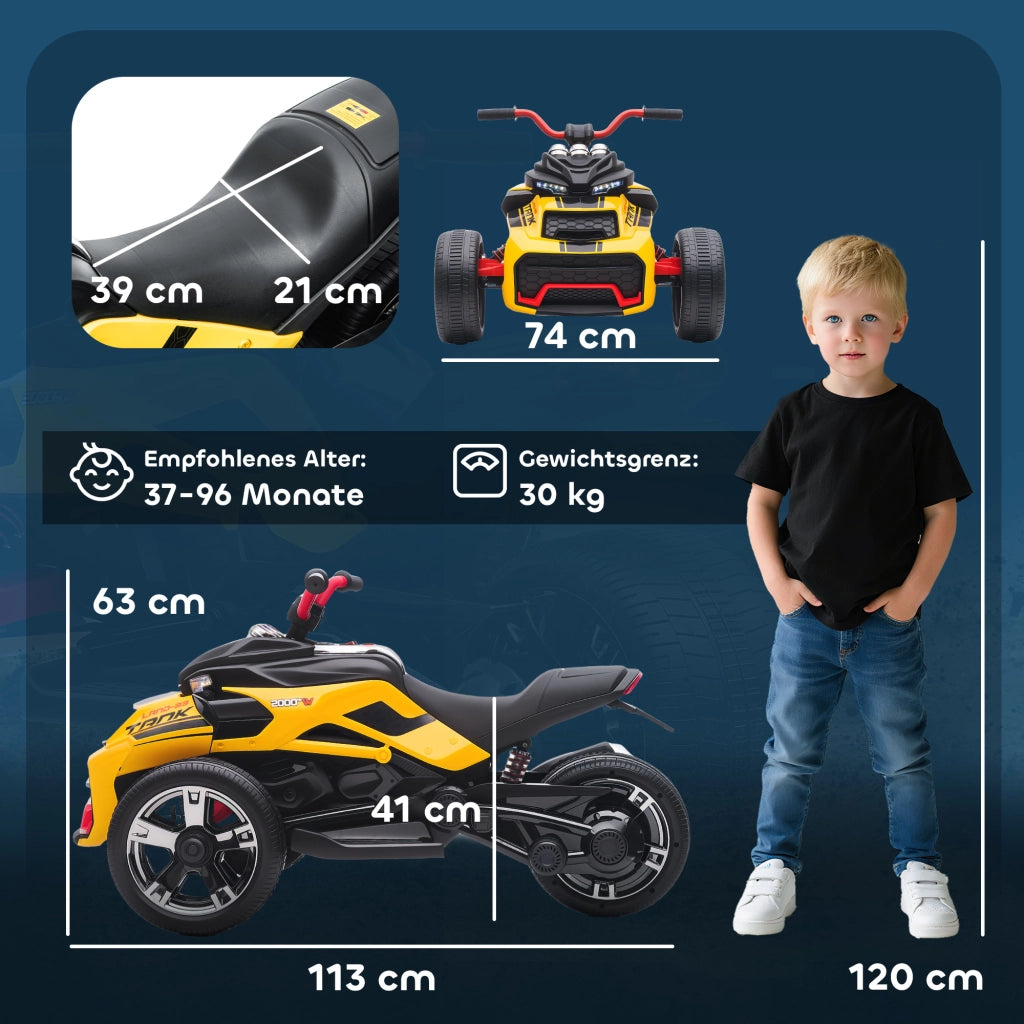 Triciclo Elettrico per Bambini con Retromarcia ¨C Xylo ¨C Giallo, MP3, LED, 3-8 anni