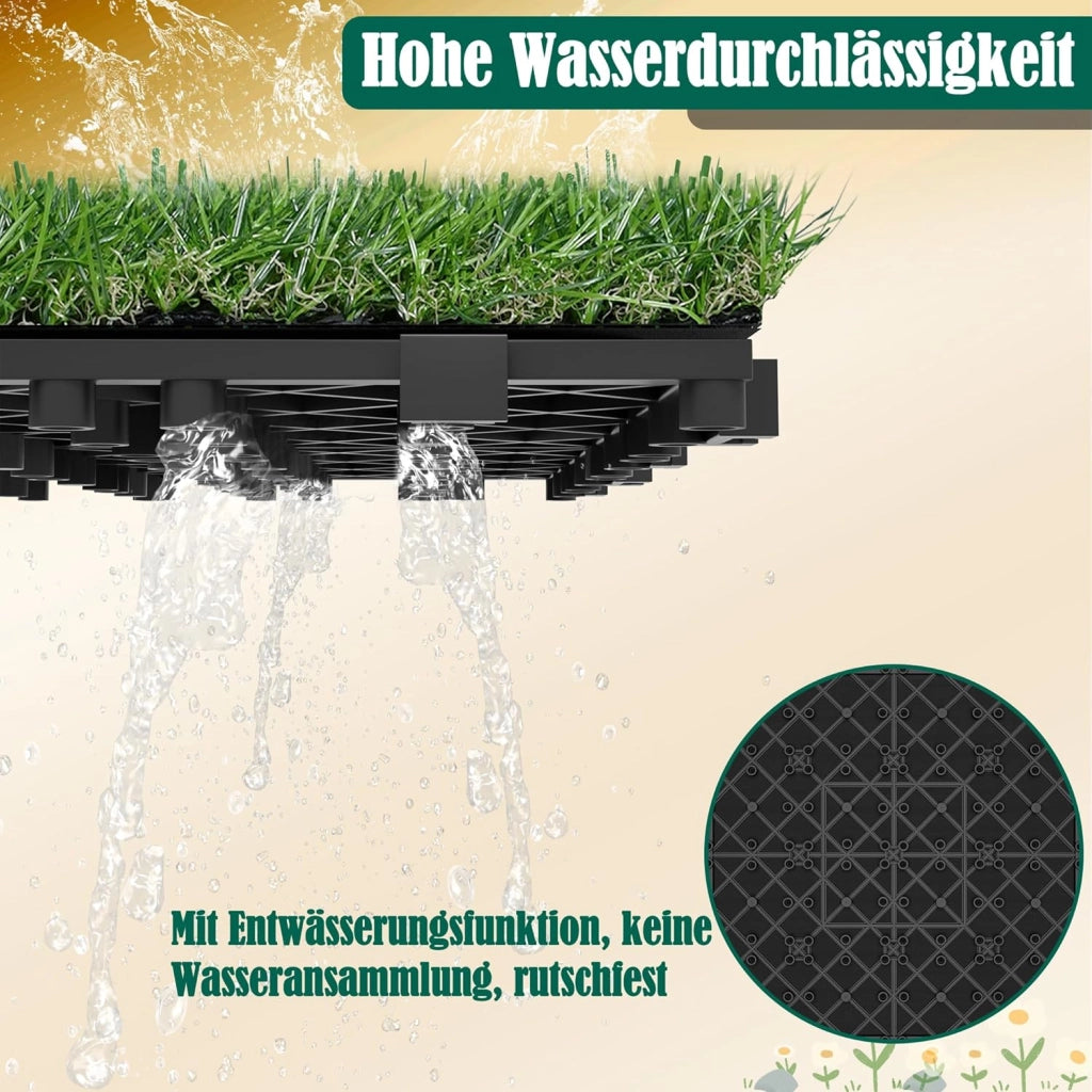 Piastrelle per prato artificiale, 30 x 30 cm, per balconi, terrazze, balcone, resistente alle intemperie, con funzione di drenaggio, in plastica artificiale, set da 33 pezzi