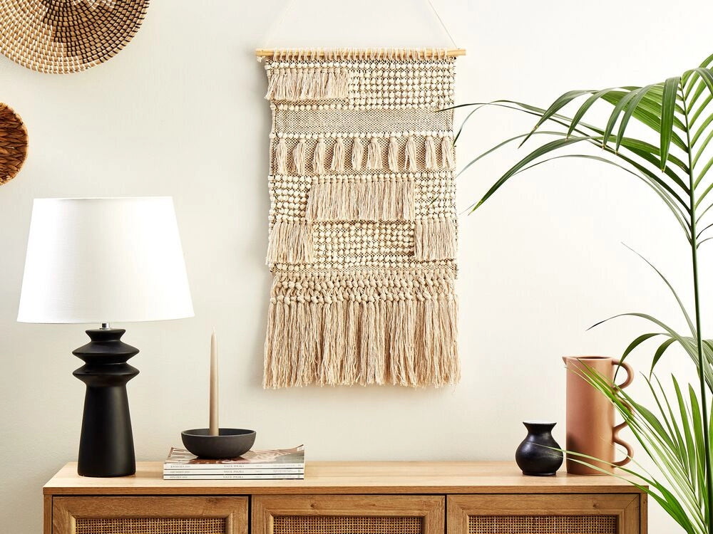 Decorazione murale in cotone beige fatto a mano con nappe arte da parete boho per soggiorno camera da letto camera dei bambini
