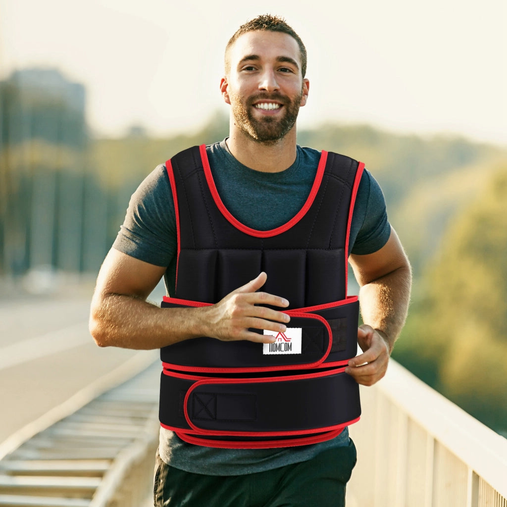 Gilet Pesi per Allenamento con Cinture Doppie Regolabile ¨C zephmum ¨C Nero e Rosso 60x50 cm