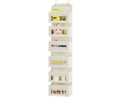 Opbergruimte perpendicolare per sopra la porta con 6 tasche trasparenti, appendiabiti con ganci in acciaio, organizzatore per capi di abbigliamento e accessori per bambini, camera da letto, cucina, bagno.
