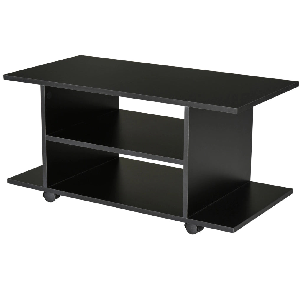 Mobile TV con Ripiani e Ruote ¨C Minimal ¨C Nero 80x40x40 cm