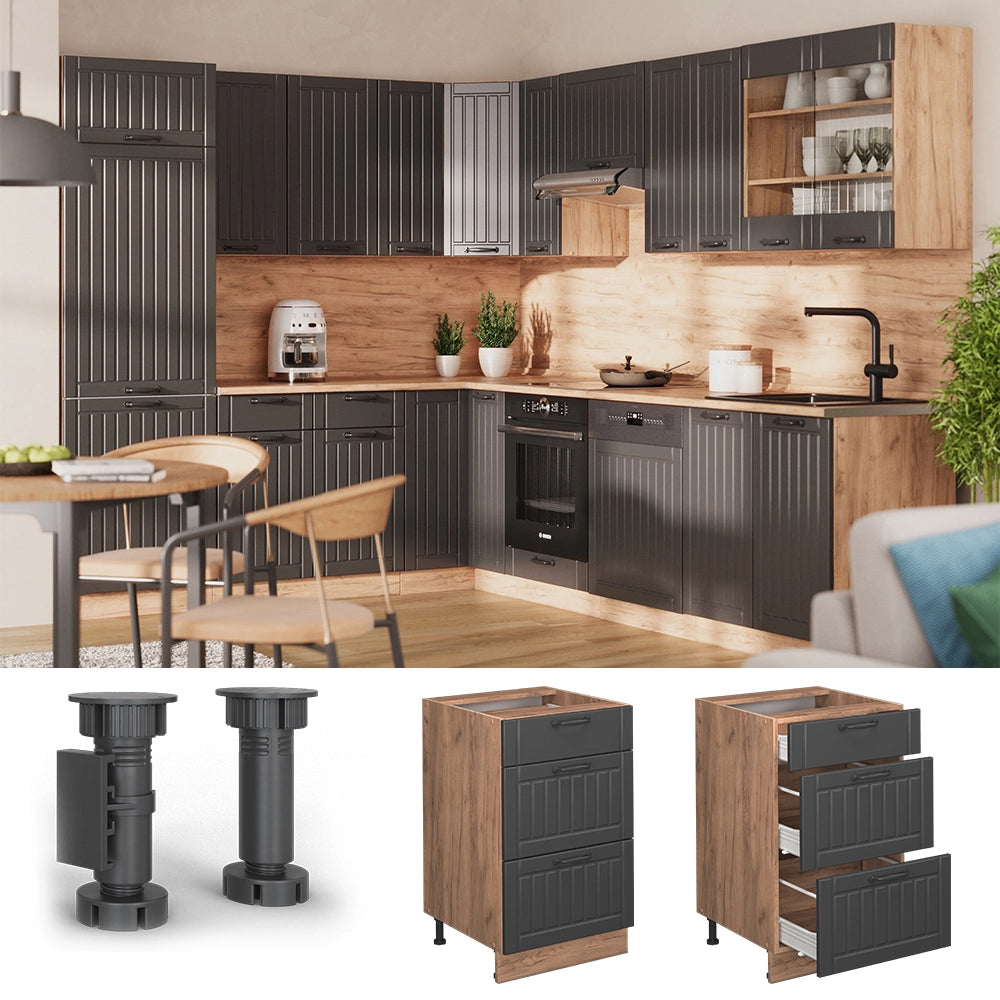 Vicco Mobiletto base per cucina Grigio scuro 50 cm , PL Rovere