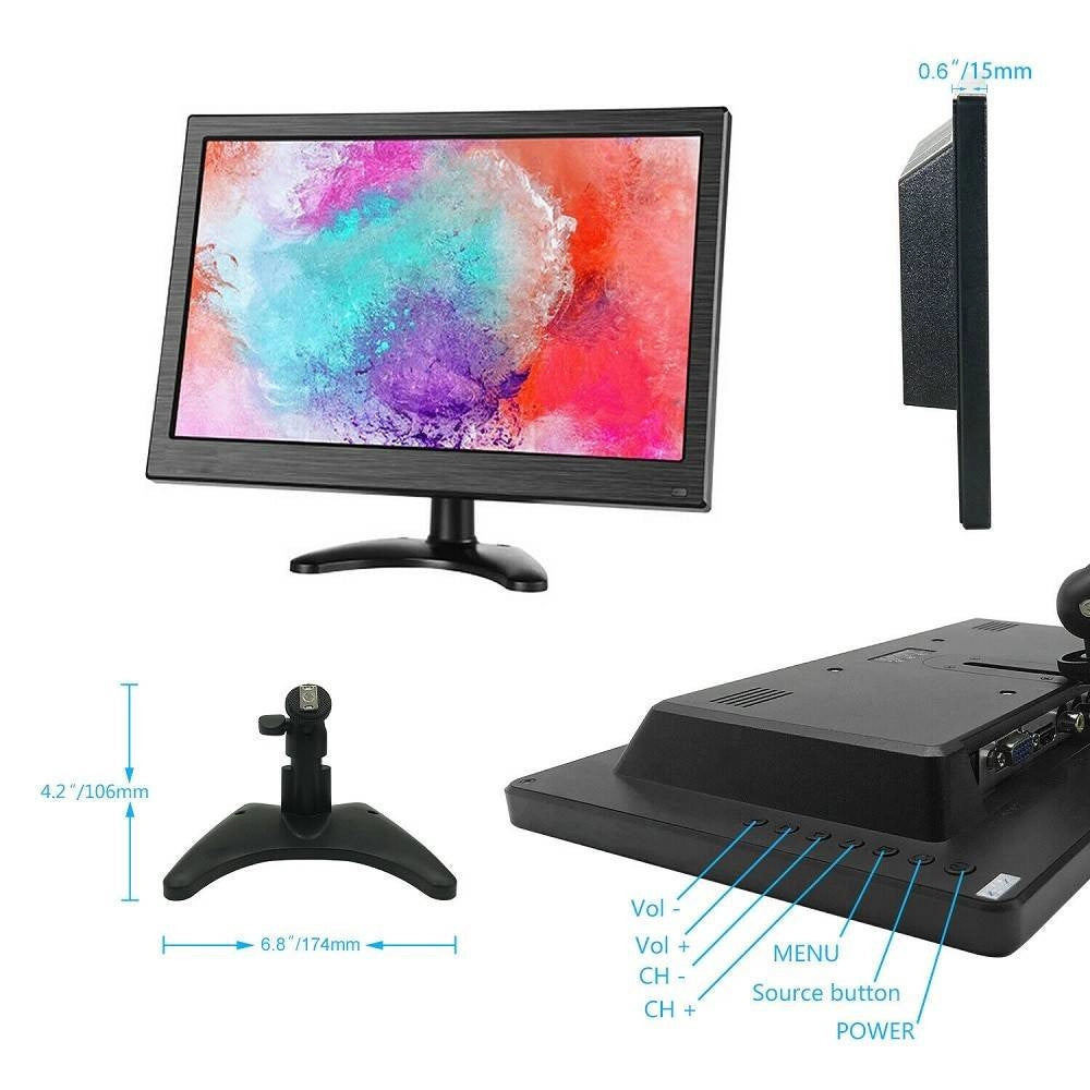 Trade Shop - Monitor Hdmi Vga Schermo Lcd Tft 13.3 Pollici 1080p Altoparlante Bnc Usb Rca -