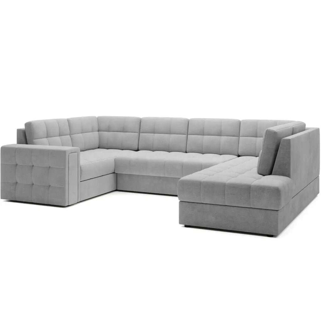 Divano ad angolo convertibile MONTEZA grigio 299 cm con contenitore e letto