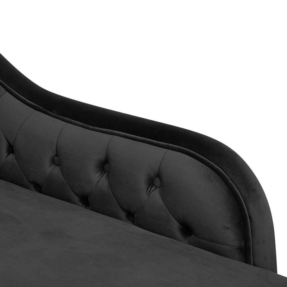 Chaise Longue in Velluto nero Versione Sinistra Stile Chesterfield con bottoni
