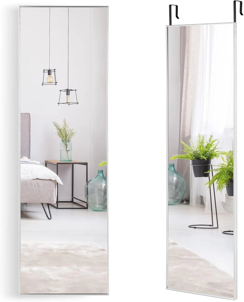 Specchio da Parete Lungo, Specchio a Figura Intera Appendere con Cornice in Lega di Alluminio e Ganci, Per Camera da Letto e Soggiorno, 120 x 37 cm (Argento)