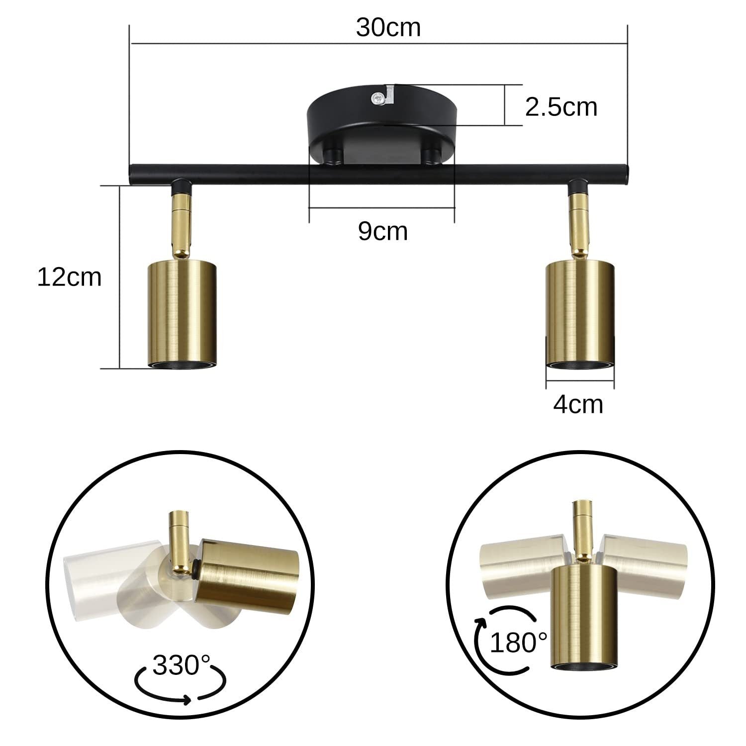 ZMH Faretto da soffitto vintage E27 nero oro a sospensione